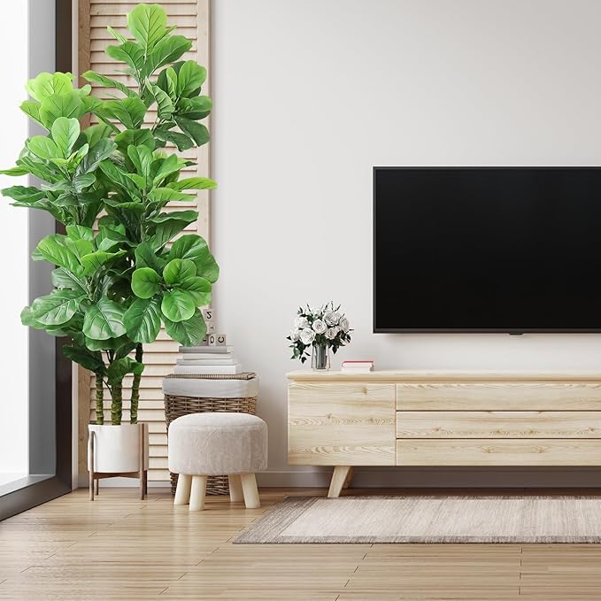 ROOMTEC 6ft Artificial Fiddle Leaf Fig Tree in Pot Faux Fiddle Leaf Fig Tree Large Artificial Tree for Indoor Outdoor House Living Room Office Modern Decoration