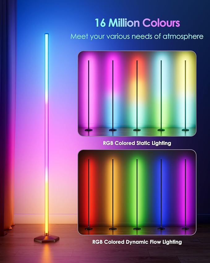 2PCS Corner Floor Lamp, 65" RGB Color Changing Mood Light with Remote Control, Dimmable LED Corner Lamp with Music Sync, Modern Floor Lamp for Living Room Gaming Room
