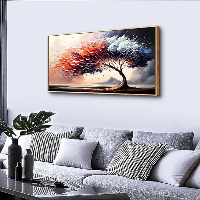 MHARTK66 Abstract Tree Landscape Wall Paintings Wood Framed Wall Art For Living Room Canvas Wall Decor For Bedroom Office Decorations Prints Pictures Artwork Ready To Hang Hotel Room Wall Decor