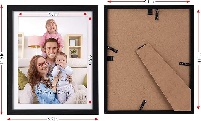 Giftgarden 8x10 Picture Frame Black with Mat, 9x11 Frames Matted to 8 x 10’ Photos for Wall or Tabletop Decor, Set of 4