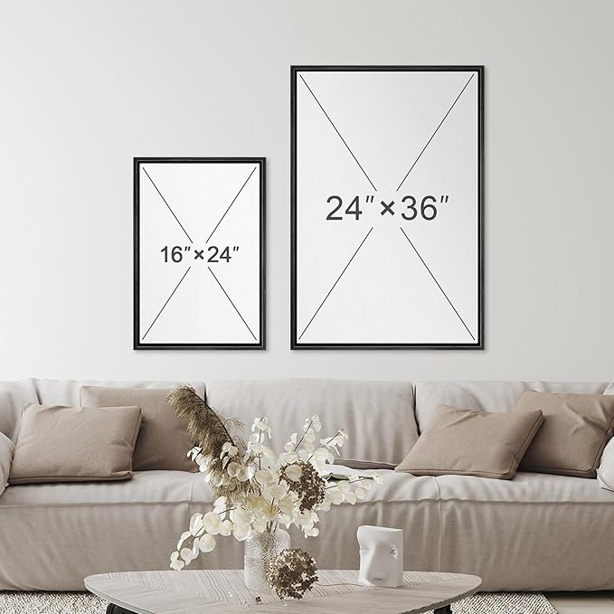 SIGNFORD Framed Canvas Print Wall Art Set Retro Mid-Century Geometric Forest Plants Abstract Shapes Illustrations Modern Art Decorative Bohemian for Living Room, Bedroom, Office - 24"x36"x2 Black