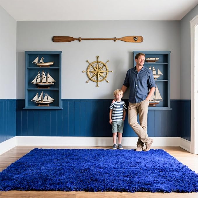 Area Rugs for Bedroom Living Room, 5x7 Soft Large Fluffy Fuzzy Shag Plush Furry Carpet, Soft Indoor Floor Mat for Kids Nursery Home Dorm Office Decor Aesthetic, Blue