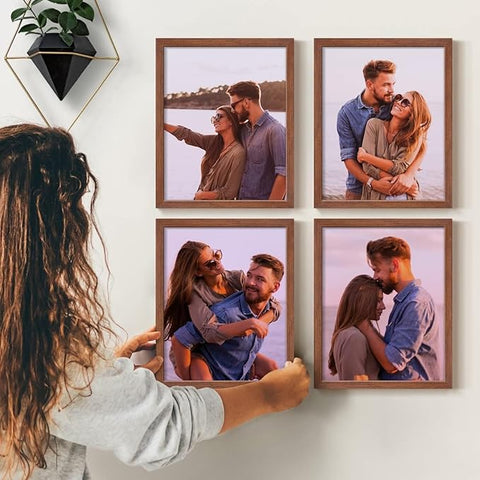 Renditions Gallery Set of 4, 11X14 Custom Photo Prints with Real Wood Picture Frames. Create Personalized Photos with Peel & Stick Photo Frames. Brown Frame