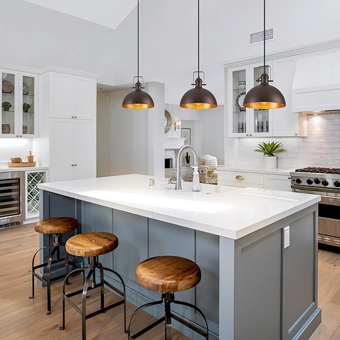 12 Inch Pendant Lights for Kitchen Island Matte ORB Farmhouse Pendant Light fixtures Adjustable Height Dome Hanging Light for Dinning Room Bedroom Hallway,2 Packs