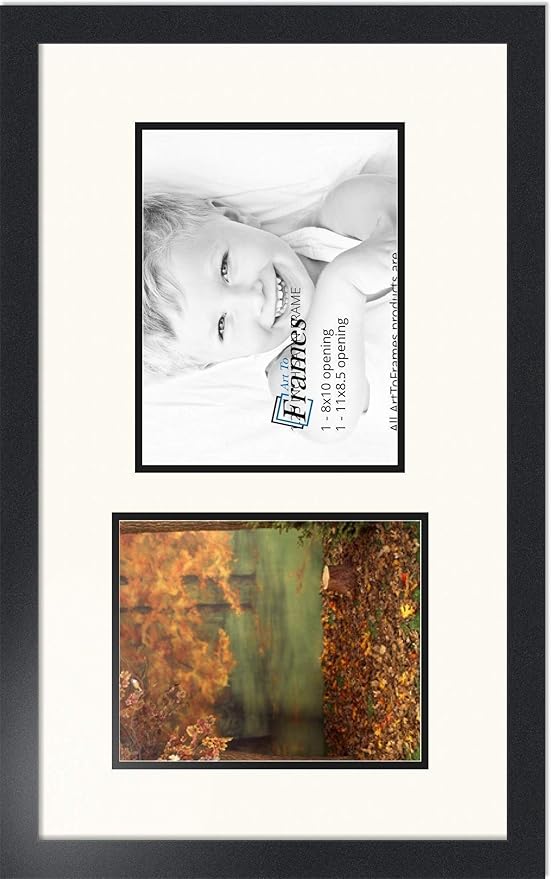 ArtToFrames Collage Photo Frame Double Mat with 1 - 8.5x11, 8x10 Openings and Satin Black Frame