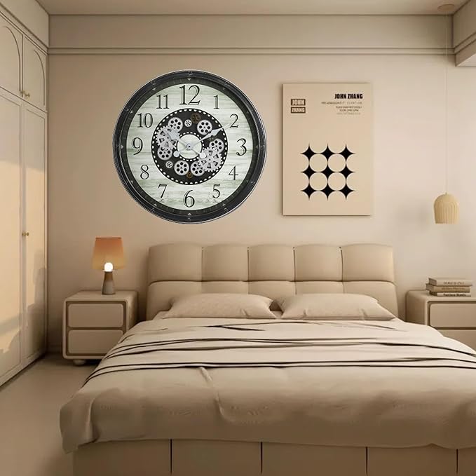 30" Farmhouse Series Wall Clock, Vintage Industrial Style, Steampunk 3D Arabic Numeral, Moving Gear Wall Decor for Living Room, Dining Room, and Entryway