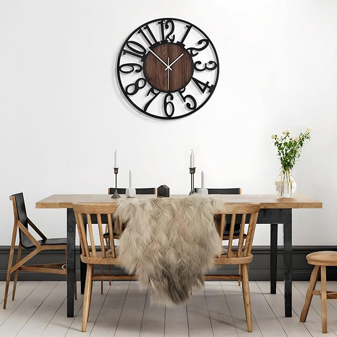 Large Wall Clock for Living Room Decor, 24 Inch Non Ticking Silent, Battery Operated Modern Vintage Oversized Wall Clock for Bedroom Kitchen