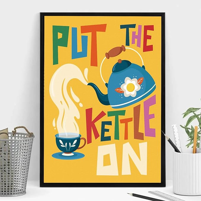 LHIUEM Kitchen Wall Decor Colorful Kitchen MCM Midcentury modern Pictures Set of 3(12”X16”)Funny Quotes Dining Room Framed Wall Decor Terracotta Abstract Cuisine Canvas Wall Art for Restaurant Canteen