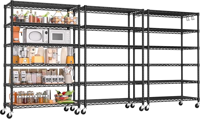PrimeZone 3 Pack 6 Tier Wire Shelving with Wheels,Metal Shelf Heavy Duty Adjustable Kitchen Storage Shelves Unit, Pantry Organizer Rack Rolling for Garage Closet Laundry 36" W x 16" D x 79" H