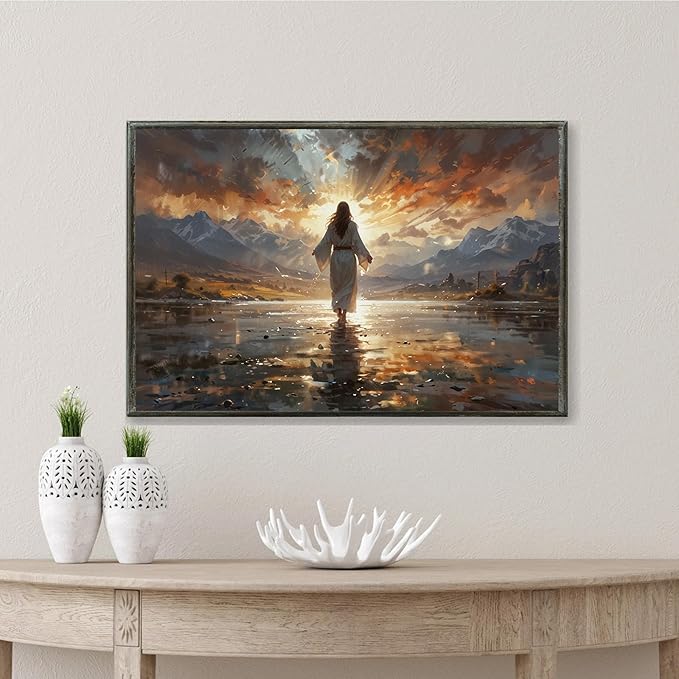 Christian Wall Art Print, Religious Scripture Biblical Decor, Faith-Based Inspirational Landscape with Cross, Digital Printed Canvas Poster for Church, Home Chapel, Prayer Room Decor
