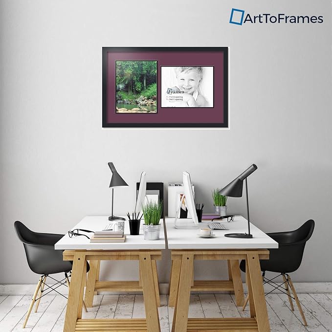 ArtToFrames Collage Photo Frame Double Mat with 2 - 11x14 Openings and Satin Black Frame