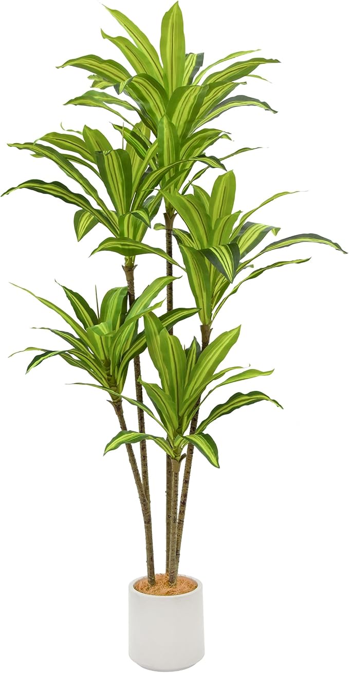 Faux Dracaena Tree 5ft(60in) Artificial Plant with Realistic Leaves and Trunks,Fake Floor Potted Tall Artificial Trees for Home Office Decor Indoor (5Feet,1Pack)