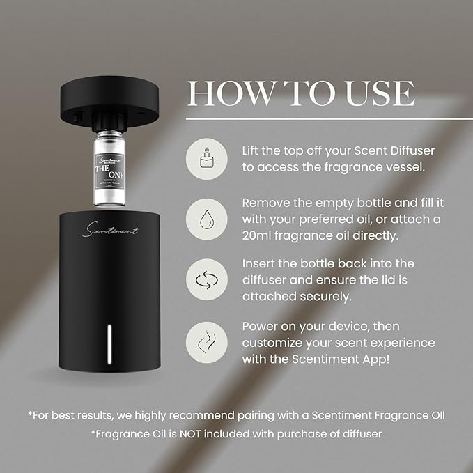Diffuser Mini 2 - Cold Air Scent Diffuser for Home, Covers 500 Sq Ft, No Water or Heat, Rechargeable Battery, Safe for Pets & Kids, Adjustable Intensity, WiFi & Bluetooth - Black