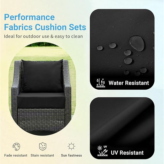 Outdoor Cushions for Patio Furniture,Outdoor Seat Cushion Set 24 x 24 x 5.75 Inch,Waterproof & Fade Resistant Outdoor Chair Cushions,Deep Patio Chair Cushion with Removable Cover,Black
