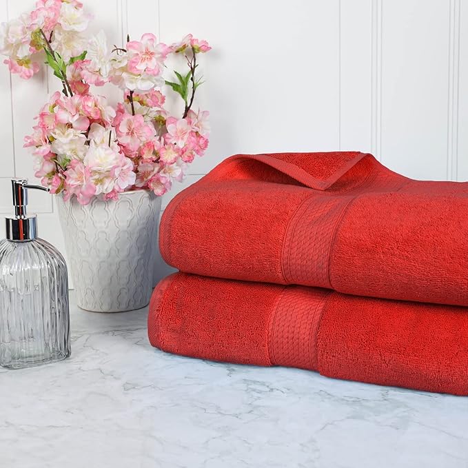 BLUENILEMILLS Premium Towel Collection, Egyptian Cotton Towels for Shower and Bathroom 2-Piece Bath Sheet Set, 34" x 68", Red by Blue Nile Mills