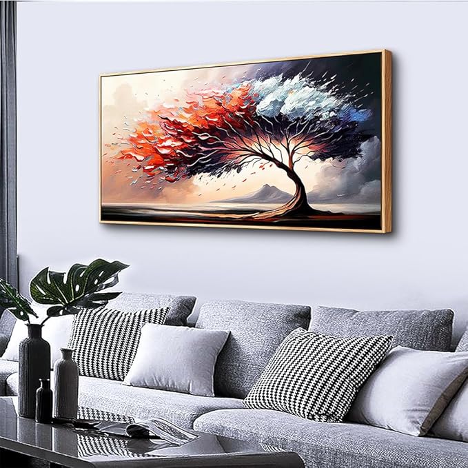 MHARTK66 Large Wood Framed Wall Art For Living Room Canvas Wall Decor For Bedroom Abstract Tree Landscape Wall Paintings Office Decorations Prints Pictures Artwork Ready To Hang Hotel Room Mural