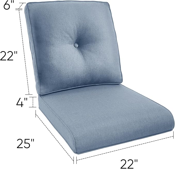 22x25/22x24 Outdoor Cushions for Patio 5 Piece Set - Set of 5 Water-Resistant Replacement Cushion for Wicker Dining Rocking Swivel Chairs Loveseat Couch Sectional Sofa - Baby Blue/Button