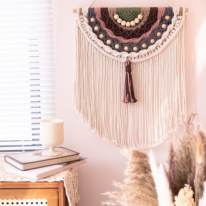 Remmdan Colorful Macrame Wall Hanging: colored Macrame Wall Decor, 26"x 15" Boho Macrame Decor, Handmade Bohemian Decoration for Living Room Bedroom