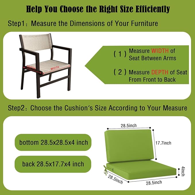 idee-home Outdoor Cushions for Patio Furniture, Outdoor Seat Cushion, Waterproof Couch Hampton Bay Deep Seat Replacement Chair Cushions for Garden Lawn Backyard Deck, 28.5 x 28.5 Green