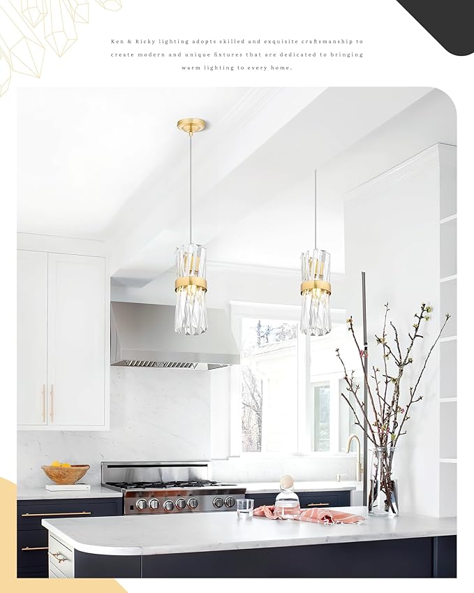 Ken & Ricky Gold Pendant Lights Kitchen Island Lighting 3 Pack,Pendant Lighting Over Island,Mini Hanging Light Fixtures Set for Dining Room Island