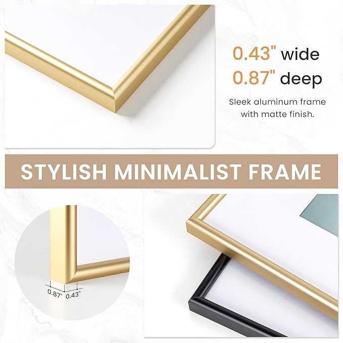 12x12 Gold Picture Frame, 12 x 12 Metal Frame Set of 3, Modern Gold Aluminum Frames with Tempered Glass, Matted to 10x10, Square 12 by 12 Wall Gallery Frame Set