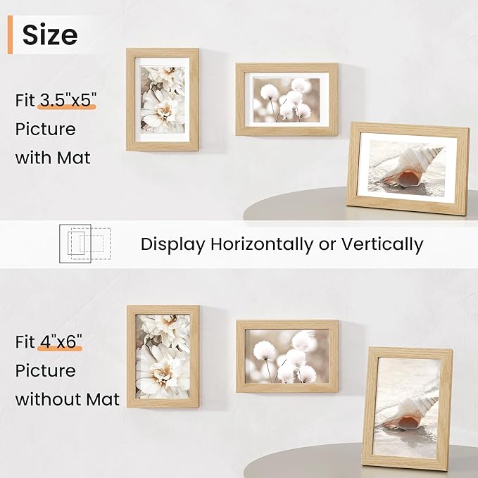 4x6 inch Picture Frame, 4x6 Photo Frames with 3.5x5 Removable Mat - High Definition Plexiglass - Vertical and Horizontal Display - Wall Hanging Frame - Oak Color, 12 Pack