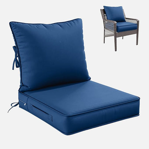 Premium Outdoor Seat Cushion Chair Cushions for Patio Furniture 22 L X 24 W X 4 H Waterproof & Fade Resistant Deep Seat and Backrest Cushion Set with Removable Covers for Chair, Sofa