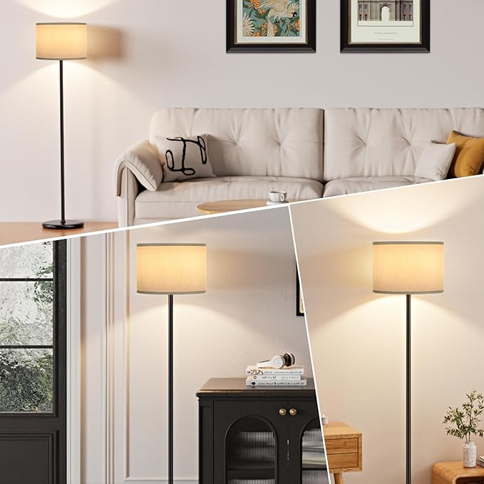 Ambimall 60'' Modern Floor Lamp with Shade, Tall Lamps for Living Room, Bedroom, Office, Dining Room, Grey Shade with Black Pole(Without Bulb)