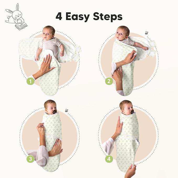 KeaBabies 3-Pack Swaddles for Newborns, Girls, Boys with Hats - Organic Soft Baby Sleep Sacks, Breathable Baby Swaddle 3-6 Months Beanies Set, Premie Infant Sleep Sack 0-3 Months (Leafy)