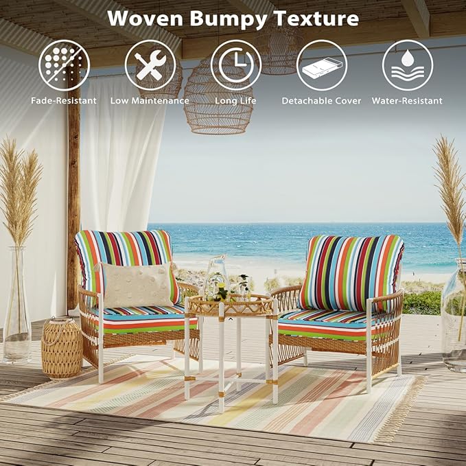 Sundale Outdoor Sunbrella Deep Seat Cushions, Patio Acrylic Sectional Sofa Couches Cushion and Pillow, Water-Resistant Furniture Replacement Cushions, 23 x 26 x 4 inches - Carousel Confetti