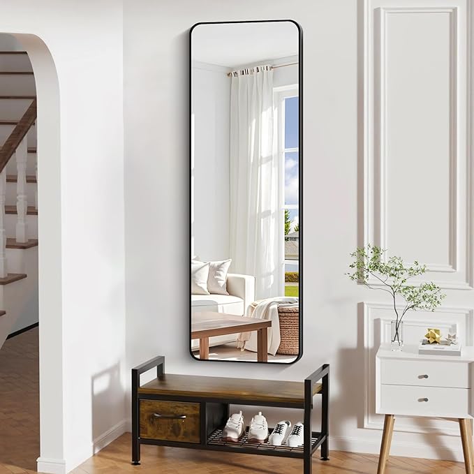 60" x 20"Bathroom Mirror, Matte Black Wall Mirror with Metal Frame, Decorative Rectangular Vanity Mirror for Bedroom Bathroom Living Room Entryway (Horizontal/Vertical)