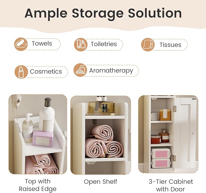 Tangkula Bathroom Storage Cabinet with Door, Toilet Paper Holder Stand with Adjustable Shelves & Open Compartment for Small Spaces, Narrow Freestanding Storage Organizer, 7 x 7.5 x 31.5 Inches (White)