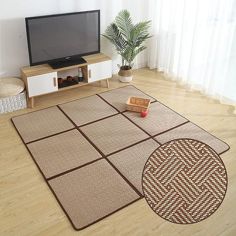 MYOYAY Large Japanese Tatami Mat 71x 71in Large Summer Breathable Sleeping Mat Foldable Rattan Floor Mat Non-Slip Memory Foam Stitching Carpet Crawling Mats Living Room Bedroom Playroom Yoga