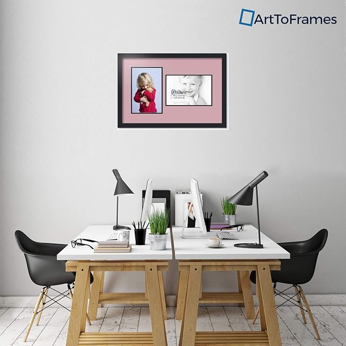 ArtToFrames Collage Photo Frame Double Mat with 2-8x12 Openings with Satin Black Frame and Seashell mat.