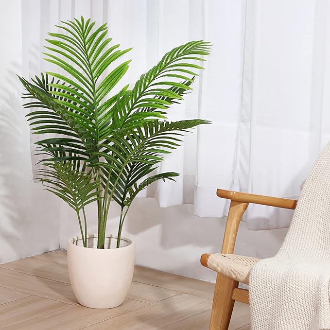 Fopamtri Artificial Areca Palm Plant 3.6 Feet Fake Palm Tree with 10 Trunks Faux Tree for Indoor Outdoor Modern Decor Feaux Dypsis Lutescens Plants in Pot for Home Office, Decor Pot is NOT Included