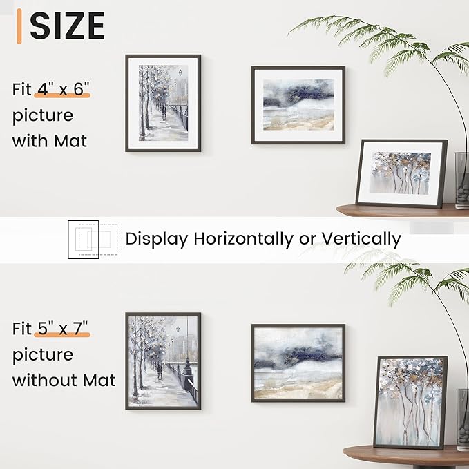 5x7 inch Metal Picture Frame - 5 x 7 Thin Aluminum Photo Frames with 4x6 Removable Mat - High Definition Plexiglass - Ideal for Wall or Tabletop Display - Gold, Set of 4