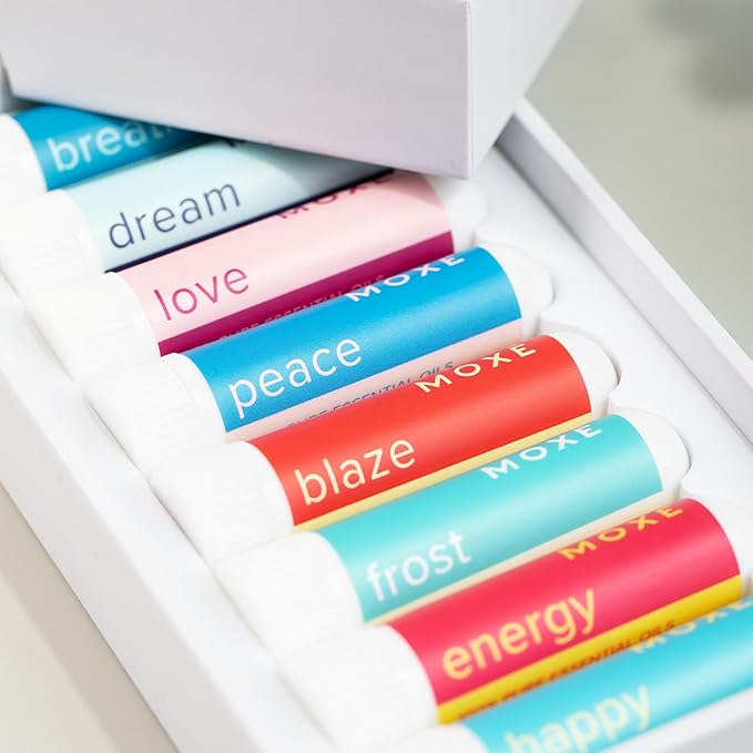 MOXĒ Nasal Inhaler Bundle, 8 Essential Oil Blends, Aromatherapy Sticks, Warming & Cooling Fragrances, Undiluted Oil, Natural Ingredients, Made in USA
