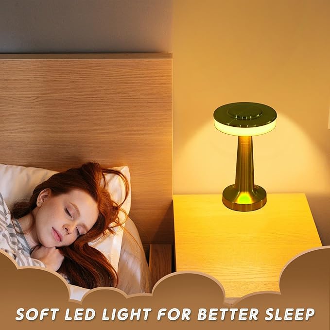 Riakrum 4 Pcs Portable Cordless Table Lamp with Touch Sensor 3 Color Stepless Dimming Rechargeable Battery up to 15 Hours Cordless Table Light Wireless Lamp for Nursery(Gold)
