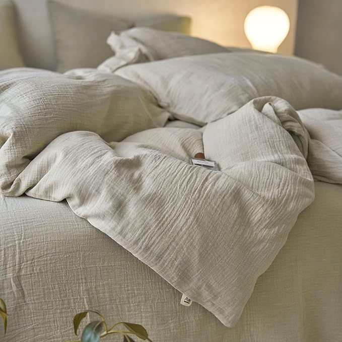 VM VOUGEMARKET Muslin Cotton Duvet Cover Queen Size-Ultra-Soft, Breathable & Lightweight Linen Like Gauze Textured Comforter Cover with Zipper Closure Minimalist Duvet Cover Set- 90"x90",Light Yellow