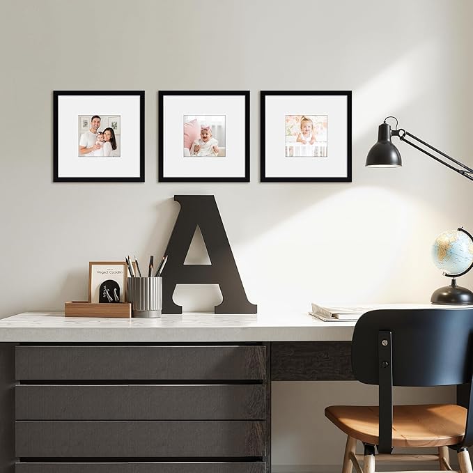 Giftgarden Black 8x8 Picture Frame Set of 4, Matted to 4x4 Picture with Mat, Matted Square Frames for Wall or Tabletop Display