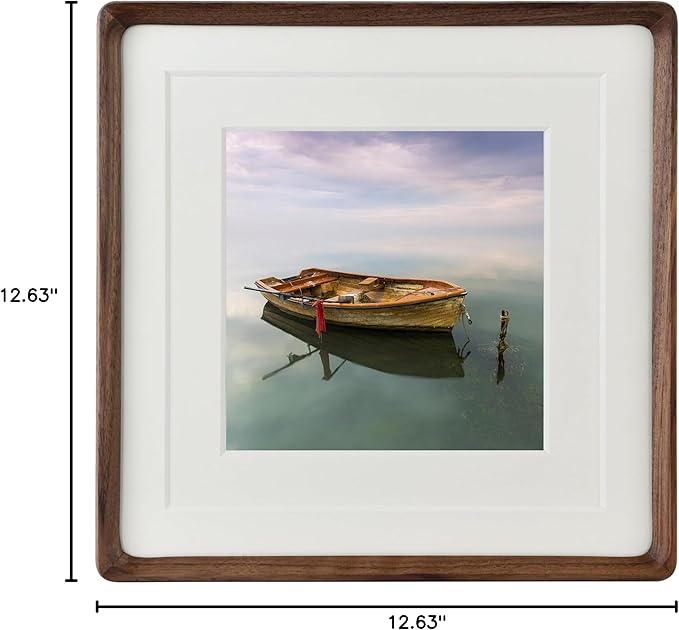 12x12 Square Picture Frame in Natural Walnut Wood, Solid Wooden Frames matted to 8x8/10x10, Gallery Frames for Wall Mount or Tabletop Display