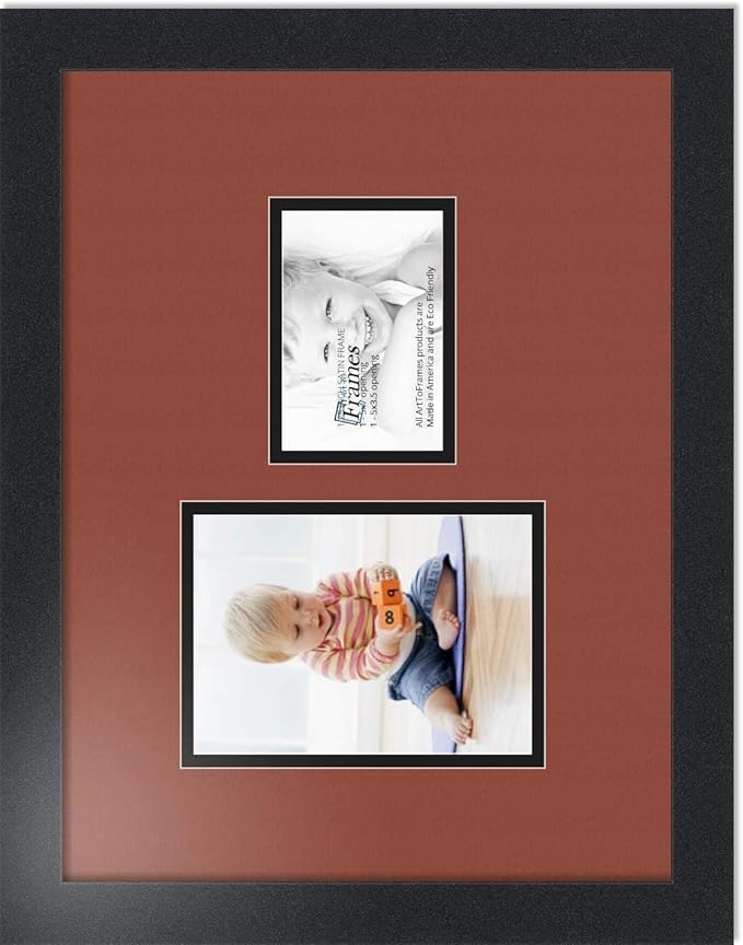 ArtToFrames Collage Photo Frame Double Mat with 1 - 3.5x5^ 5x7 Openings and Satin Black Frame