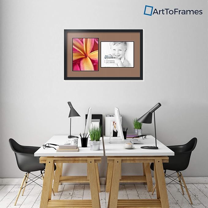 ArtToFrames Collage Photo Frame Double Mat with 2 - 11x14 Openings and Satin Black Frame