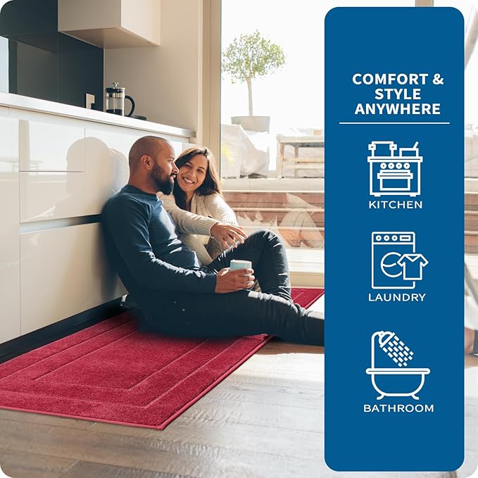 PURRUGS Machine Washable Kitchen Rug 32" x 47", Non-Slip/Skid Kitchen Runner Rugs & Floor Mats, Super Absorbent Soft Standing Mats for Kitchen, Sink & Laundry, Burgundy Red