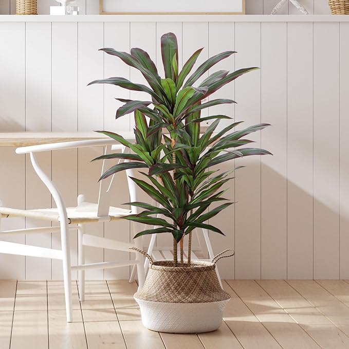 Dracaena Artificial Plant 4ft Red Yucca Silk Tree Faux Plants Indoor Tall Fake House Floor Plants Realistic Artificial Trees for Home Office Decor Indoor Outdoor Housewarming Gift