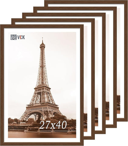 VCK 27x40 Brown Poster Frame 5 Pack, Wood Picture Frame with Exclusive Wood Grain, Wall Hanging