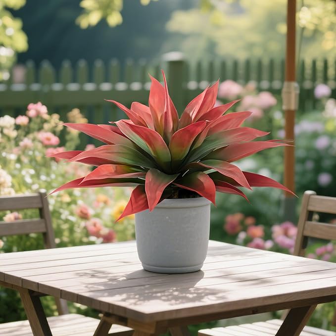 Artificial Agave 22" Faux Agave Fake Greenery Outdoor Artificial Plant Fake Plant for Indoor Home Decoration Plastic Plant Outdoor Decor Front Porch Decor Simulation Plants (Red 2Pcs) No Vase