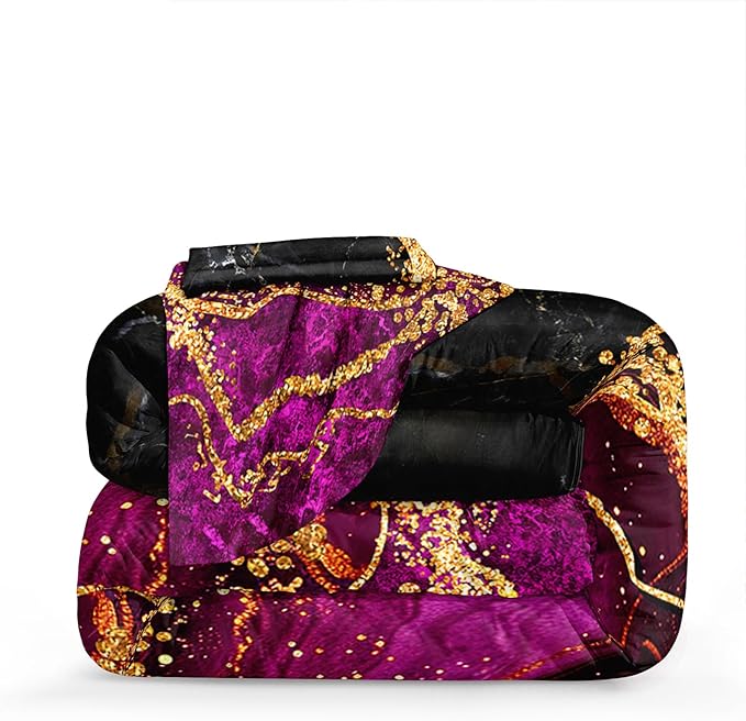 Black Gold Comforter Set Hot Pink Marble Bedding Set Queen Size Black Marble Stone Abstract Artwork Bedroom Decor Black Marble Comforter Sets for All Season