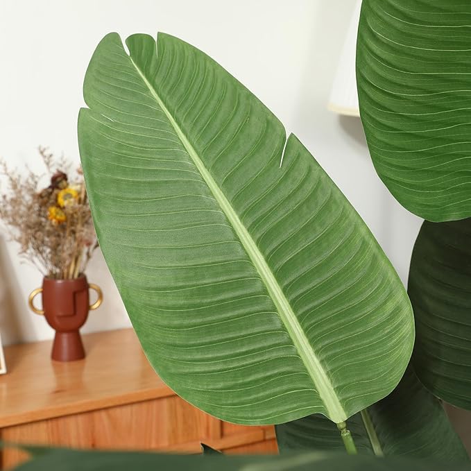 Artificial Bird of Paradise Plants 6 Ft Fake Tropical Palm Tree with 13 Trunks in Pot and Woven Seagrass Belly Basket Perfect Faux Plant for Home Indoor Outdoor Office Modern Decor Green 1Pc…