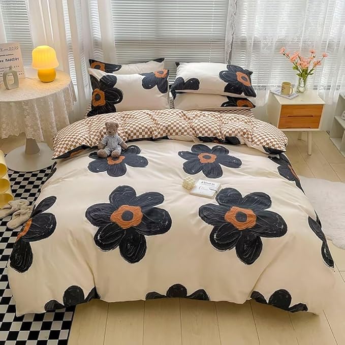 Pureant Botanical Comforter Sets California King Black and White Floral Bedding Comforters Cotton Boho Black Flowers Quilts Cal King Large Floral Quilt Comforters Adults Bohemian Rustic Bedding Soft